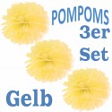 Pompoms, Gelb, 35 cm, 3er Set