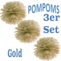 Pompoms, Gold, 35 cm, 3er Set