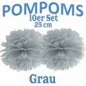 Pompoms, Grau, 25 cm, 10er Set