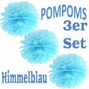 Pompoms, Himmelblau, 35 cm, 3er Set