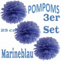 Pompoms, Marineblau, 25 cm, 3er Set