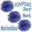 Pompoms, Marineblau, 35 cm, 3er Set