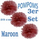Pompoms, Maroon, 25 cm, 3er Set