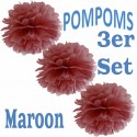 Pompoms, Maroon, 35 cm, 3er Set
