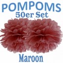 Pompoms, Maroon, 35 cm, 50er Set