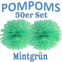Pompoms, Mintgrün, 35 cm, 50er Set