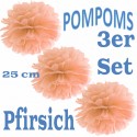 Pompoms, Pfirsich, 25 cm, 3er Set