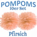 Pompoms, Pfirsich, 35 cm, 10er Set