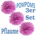 Pompoms, Pflaume, 35 cm, 3er Set