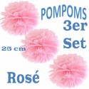 Pompoms, Rosé, 25 cm, 3er Set