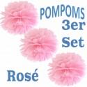 Pompoms, Rosé, 35 cm, 3er Set