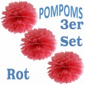 Pompoms, Rot, 35 cm, 3er Set