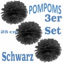 Pompoms, Schwarz, 25 cm, 3er Set