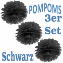 Pompoms, Schwarz, 35 cm, 3er Set