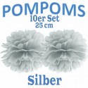 Pompoms, Silber, 25 cm, 10er Set