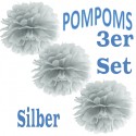 Pompoms, Silber, 35 cm, 3er Set