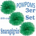 Pompoms, Smaragdgrün, 25 cm, 3er Set
