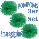 Pompoms, Smaragdgrün, 35 cm, 3er Set