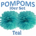 Pompoms, Teal, 35 cm, 10er Set