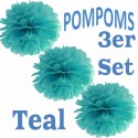 Pompoms, Teal, 35 cm, 3er Set