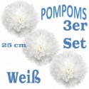 Pompoms, Weiß, 25 cm, 3er Set