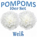 Pompoms, Weiß, 35 cm, 10er Set