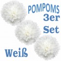 Pompoms, Weiß, 35 cm, 3er Set