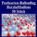 Ballonflugkarten zur Hochzeit, 50 Postkarten, Herzluftballons steigen auf