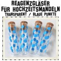 Reagenzgläser für Hochzeitsmandeln, 10 cm, Transparent mit Naturkorken, blau gepunktet