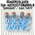 Reagenzgläser für Hochzeitsmandeln, 10 cm, Transparent mit Naturkorken, blau gepunktet