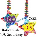 Dekorationshänger zum 100. Geburtstag, 2 Stück Rotorspiralen, Zahl 100
