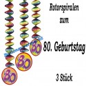 Dekorationshänger zum 80. Geburtstag, 3 Stück Rotorspiralen, Zahl 80