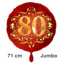 Jumbo Luftballon aus Folie zum 80. Geburtstag, Rot/Gold, 71 cm, rund, inklusive Helium