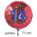 Jumbo Luftballon aus Folie zum 14. Geburtstag, Rot, 71 cm, rund, inklusive Helium