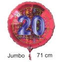 Jumbo Luftballon aus Folie zum 20. Geburtstag, Rot, 71 cm, rund, inklusive Helium