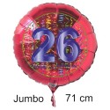 Jumbo Luftballon aus Folie zum 26. Geburtstag, Rot, 71 cm, rund, inklusive Helium