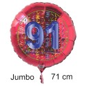 Jumbo Luftballon aus Folie zum 91. Geburtstag, Rot, 71 cm, rund, inklusive Helium