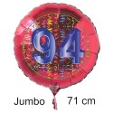 Jumbo Luftballon aus Folie zum 94. Geburtstag, Rot, 71 cm, rund, inklusive Helium