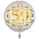 Luftballon aus Folie zum 50. Geburtstag, Satin Weiß, 45 cm, rund, inklusive Helium