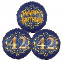 Ballon-Bukett, 3 Luftballons, Satin Navy & Gold 42 Happy Birthday zum 42. Geburtstag, inklusive Helium