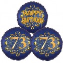 Ballon-Bukett, 3 Luftballons, Satin Navy & Gold 73 Happy Birthday zum 73. Geburtstag, inklusive Helium