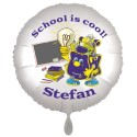School is Cool! Weißer Luftballon zum Schulanfang, mit dem Namen des Schulanfängers, inkl. Helium-Ballongas