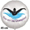 Schwimmen. Sport. You are the Champion! Rundluftballon aus Folie, satin-weiss, 45 cm, inklusive Helium-Ballongas
