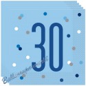 Geburtstagsservietten zum 30. Geburtstag, Blue & Silver Glitz