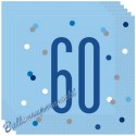 Geburtstagsservietten zum 60. Geburtstag, Blue & Silver Glitz