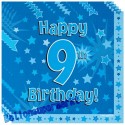 Kindergeburtstag-Servietten, Happy 9th Birthday Blau, zum 9. Geburtstag, Junge