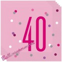 Geburtstagsservietten zum 40. Geburtstag, Pink & Silver Glitz