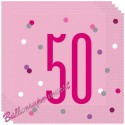 Geburtstagsservietten zum 50. Geburtstag, Pink & Silver Glitz