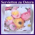 Servietten zu Ostern, Ostereier, Osterküken und Frühlingsblumen, 20 Stück, 3-lagig