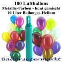 Maxi-Set MB, 100 bunte Luftballons Metallic mit Helium